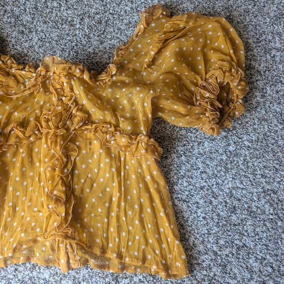 Sezane NWT Wood Top in Yellow with Polka Dot Print - Picture 9 of 15